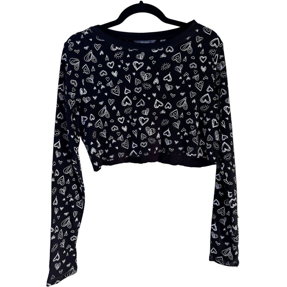 Hearts Theme Distressed Black & White Short Knit Top by Anybody Junior's Size S